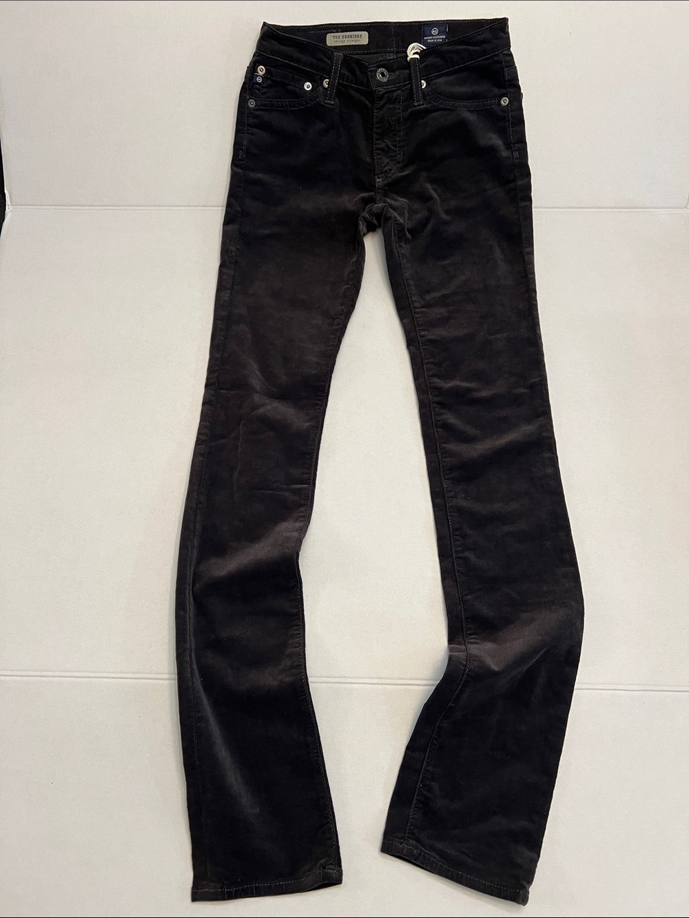 AG THE PREMIERE SKINNY STRAIGHT LOW RISE  BROWN  CORDUROY PANTS SIZE 23